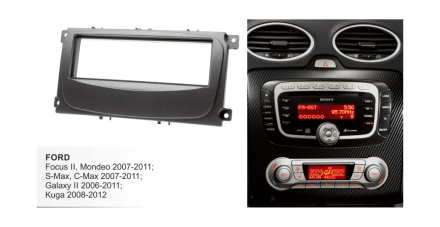 Рамка переходная 1din Ford Focus II, Mondeo, S-Max, C-Max (07+), Galaxy (06+), Kuga (08+), Черный