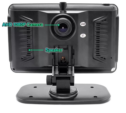 Видеорегистратор-монитор 7 дюймов со встроенной камерой переднего вида и входом М12 для камеры заднего вида на кронштейне